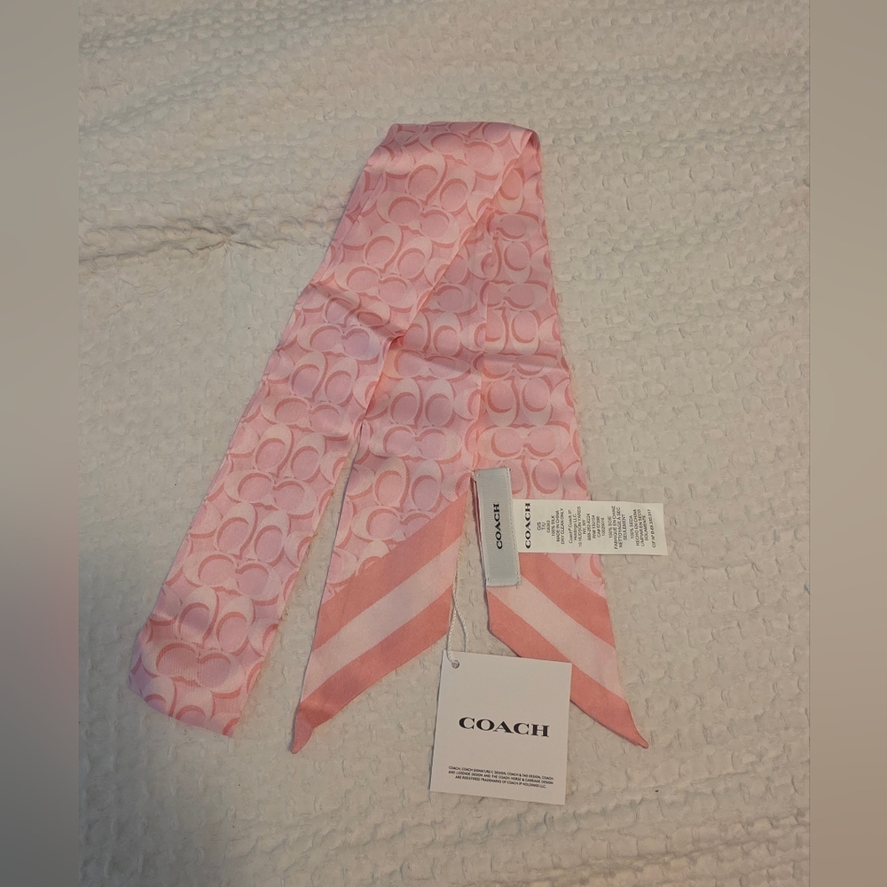 NWT Coach Signature Print Silk Skinny Scarf - Picture 5 of 9